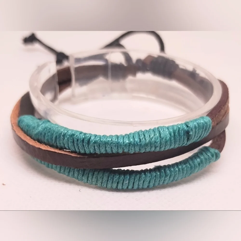 Men's Bracelet Leather Layered Brown New f34‎